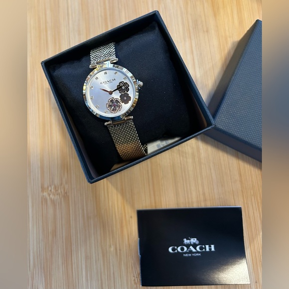 Coach Park Carnation Watch With 34mm White Floral Face & Golden MeshBracelet - Picture 8 of 9